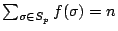 $\sum_{\sigma \in S_p} f(\sigma)
= n$