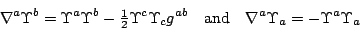 \begin{displaymath}\nabla^a\Upsilon^b=\Upsilon^a\Upsilon^b
-{\textstyle\frac{1}{...
...b}\quad\mbox{and}\quad
\nabla^a\Upsilon_a=-\Upsilon^a\Upsilon_a\end{displaymath}