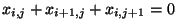 $x_{i,j}+x_{i+1,j}+x_{i,j+1}=0$