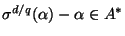 $ \sigma^{d/q}(\alpha) - \alpha \in A^*$