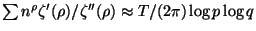$ \sum n^\rho \zeta'(\rho)/\zeta''(\rho) \approx T/(2\pi)\log p \log q$
