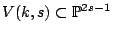 $ V(k,s) \subset \mathbb{P}^{2s-1}$