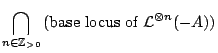 $\displaystyle \bigcap_{n\in\mathbb{Z}_{>0}} \hbox{(base locus of } \mathcal L^{\otimes n}(-A))
$