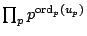$\prod_pp^{{\rm ord}_p(u_p)}$
