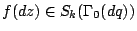 $f(dz)\in S_k(\Gamma_0(dq))$