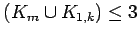 $ (K_m\cup K_{1,k})\le 3$
