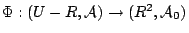 $\Phi:(U-R,\mathcal{A})\rightarrow(\mathbb{R}^2,\mathcal{A}_0)$