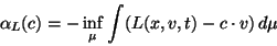 \begin{displaymath}
\alpha_L(c)=-\inf_\mu\int (L(x,v,t)-c\cdot v)\,d\mu
\end{displaymath}