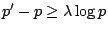 $p'-p \ge \lambda \log p$