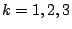 $k=1,2,3$
