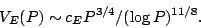 \begin{displaymath}V_E(P)\sim c_E P^{3/4}/(\log P)^{11/8}.\end{displaymath}