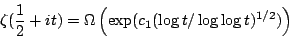 \begin{displaymath}
\zeta(\frac12 + it) = \Omega\left(
\exp(c_1(\log t/\log \log t)^{1/2})
\right)
\end{displaymath}